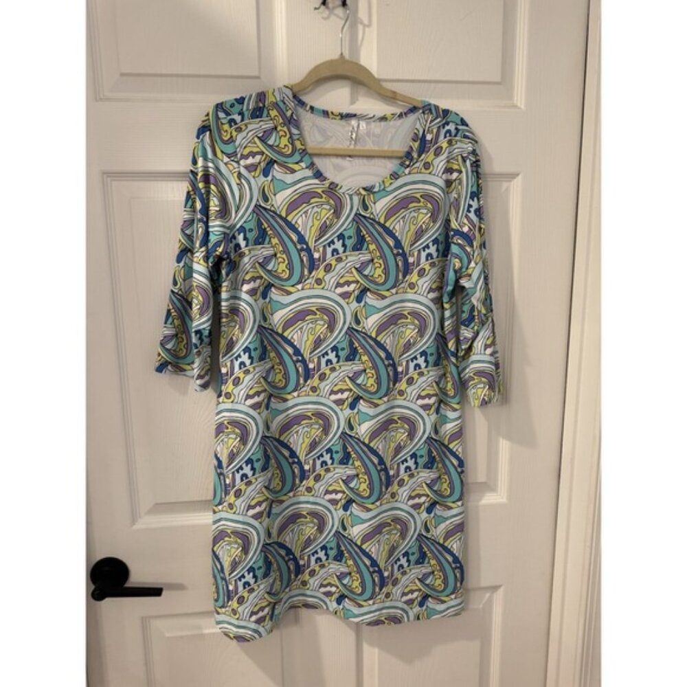 Lulu B women's mini dress colorful short sleeve bohemian feminine travel Sz L